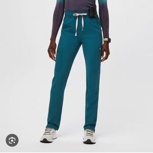 FIGS Yola high waisted scrubs in Carribean Blue, size XS
